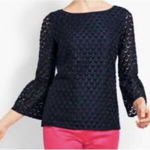 rsvp by Talbots Navy Blue Eyelet Lace Blouse